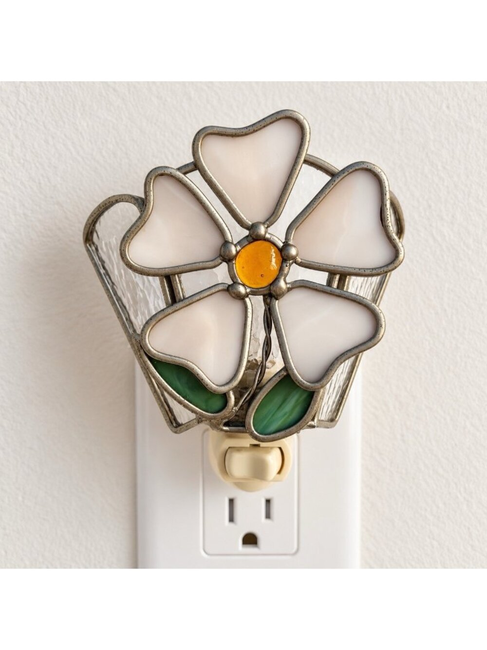 Vintage Stained Glass Floral Flower Night Light Plug-In Works